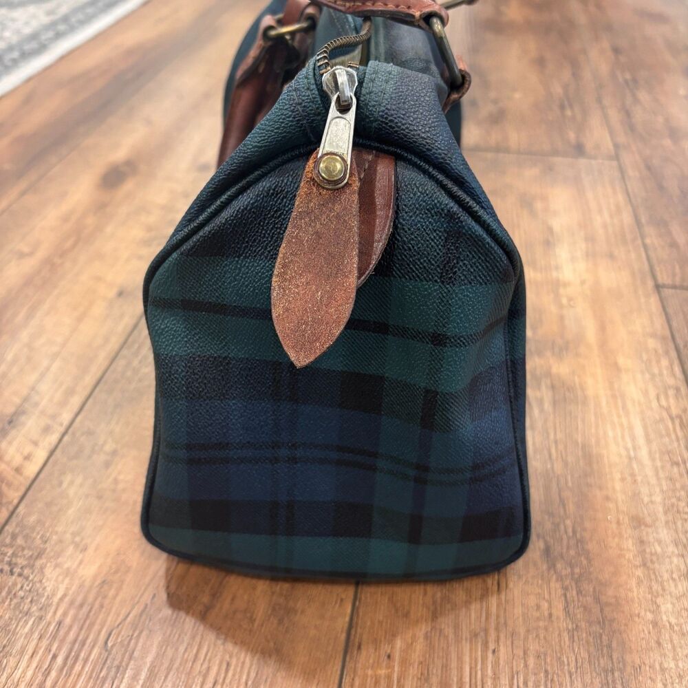 Vintage Polo Ralph Lauren Mini Boston Bag Blackwatch Green PVC Leather Handbag - Picture 4 of 14